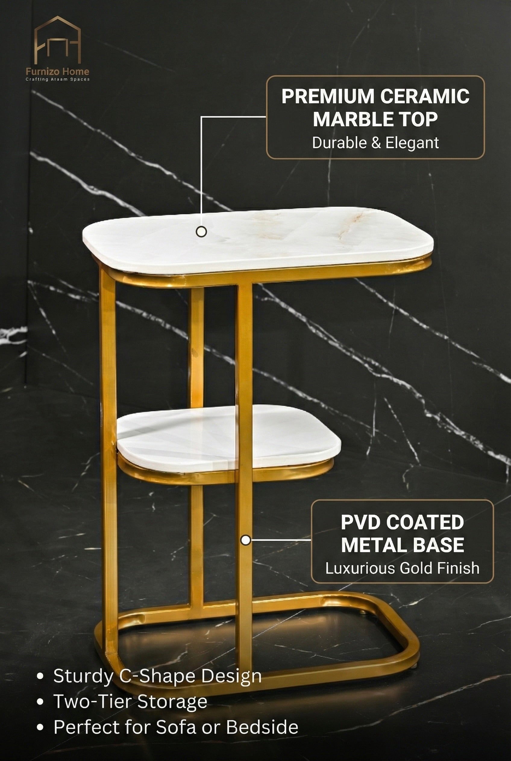 Cairn MS PVD Accent Table with Ceramic Top