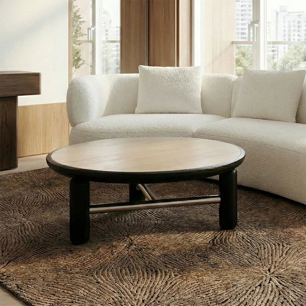 Bette Ceramic Round Coffee Table with Metal Base - Large