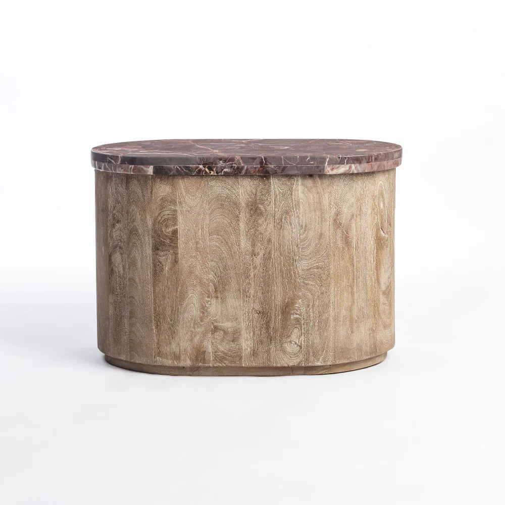 Ruel Mango Wood Coffee Table with Red Marble