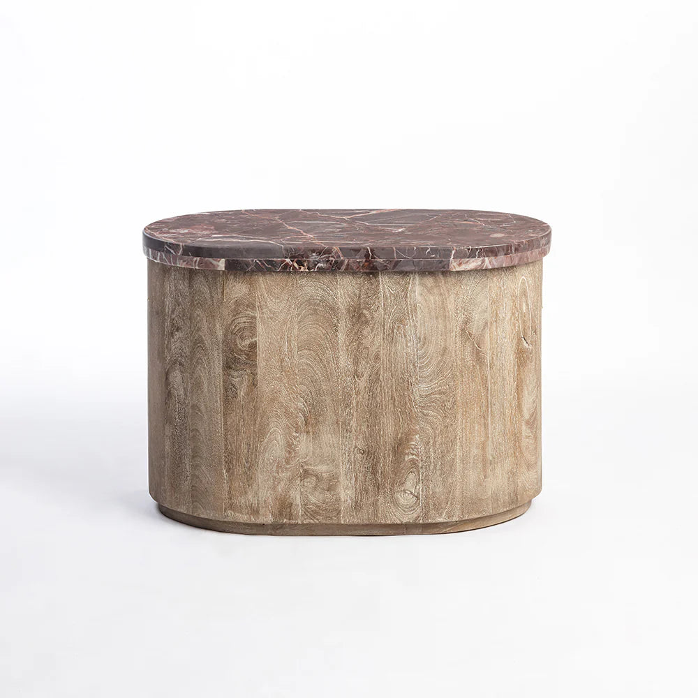 Ruel Mango Wood Coffee Table with Red Marble