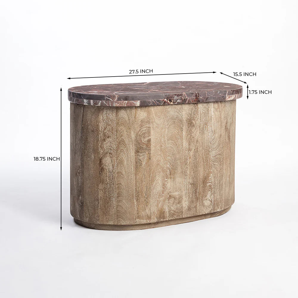 Ruel Mango Wood Coffee Table with Red Marble