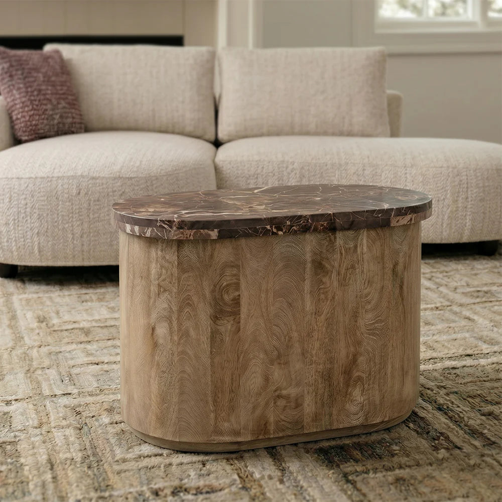 Ruel Mango Wood Coffee Table with Red Marble