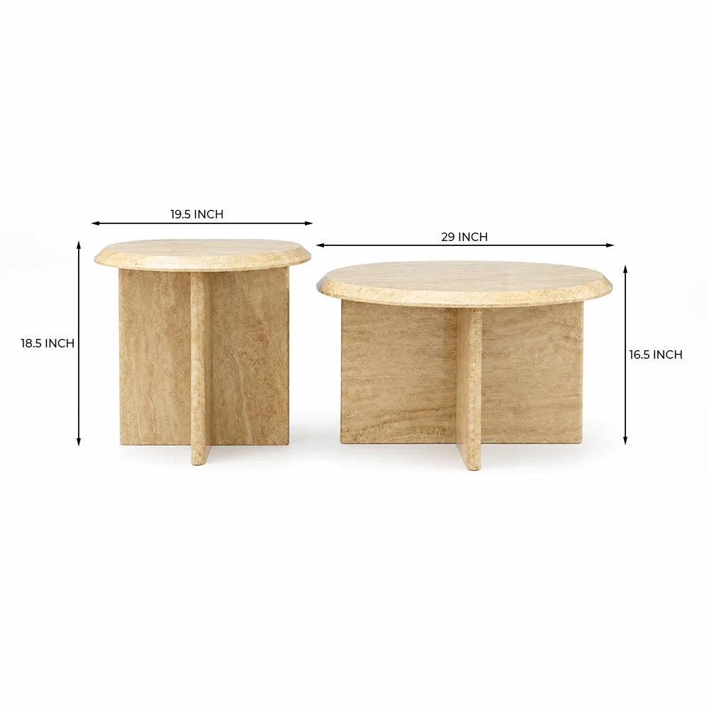 Elara Travertine Marble Coffee Table Set of 2