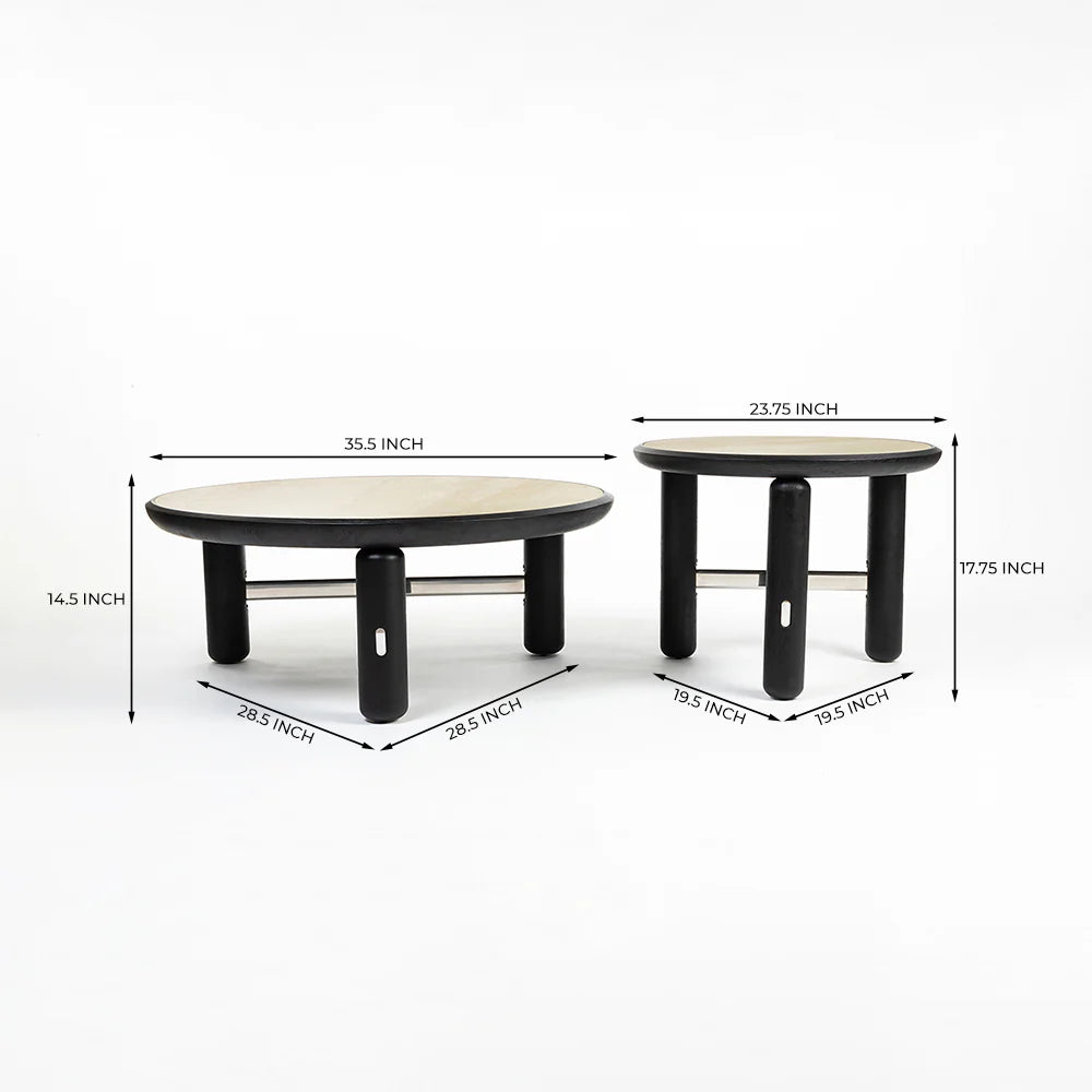 Bette Ceramic Round Coffee Table with Metal Base Set of 2