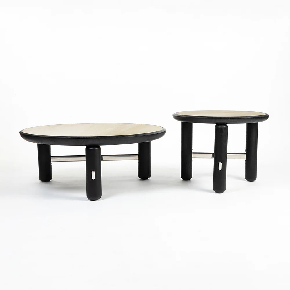 Bette Ceramic Round Coffee Table with Metal Base Set of 2