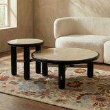 Bette Ceramic Round Coffee Table with Metal Base Set of 2