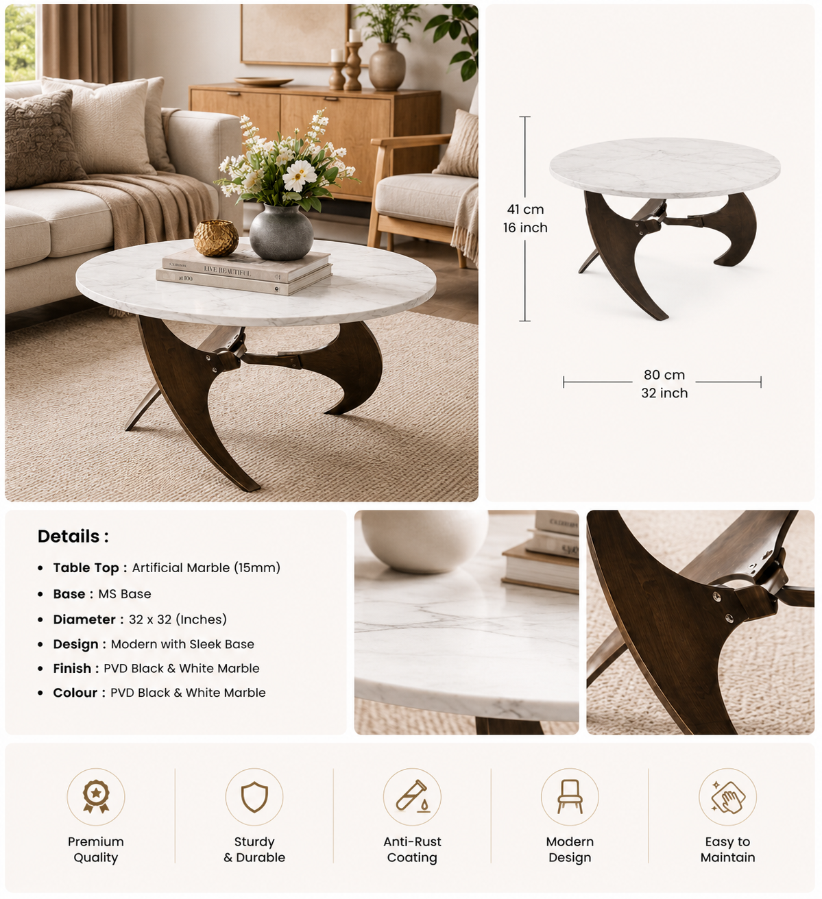 Marlow MS PVD Accent Table with Ceramic Top