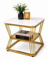 Marble Top Luxury Side Table with Storage Shelf
