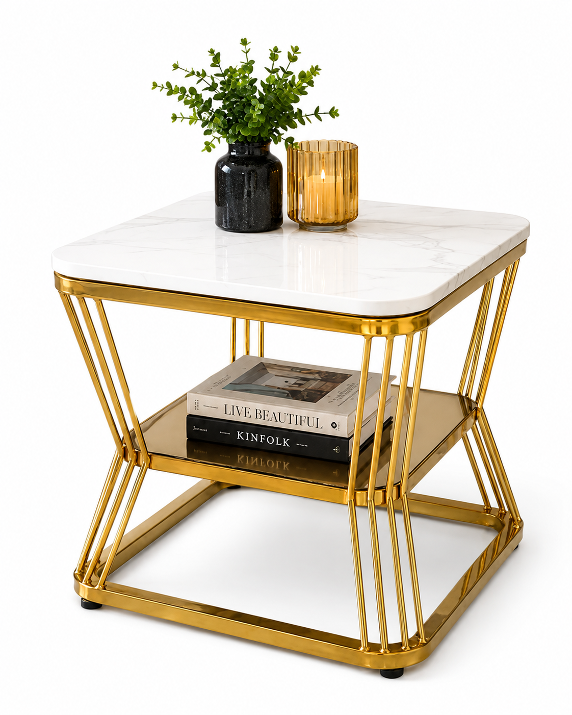 Marble Top Luxury Side Table with Storage Shelf